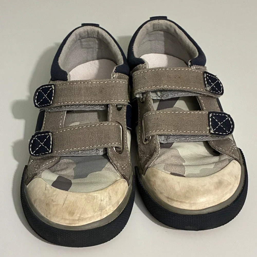 See Kai Run Kids Size 12 Camo Canvas Low Top Sneakers Grey Blue Double Strap